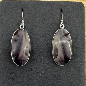 Porcelain Jasper‎ Oval Drop Earrings Sterling Silver 925 Dangle Hook Jewelry